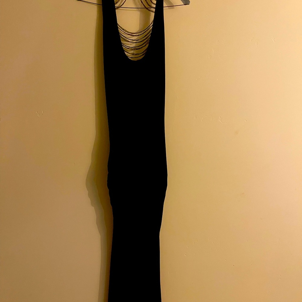Sky black maxi dress with multicolor back beading